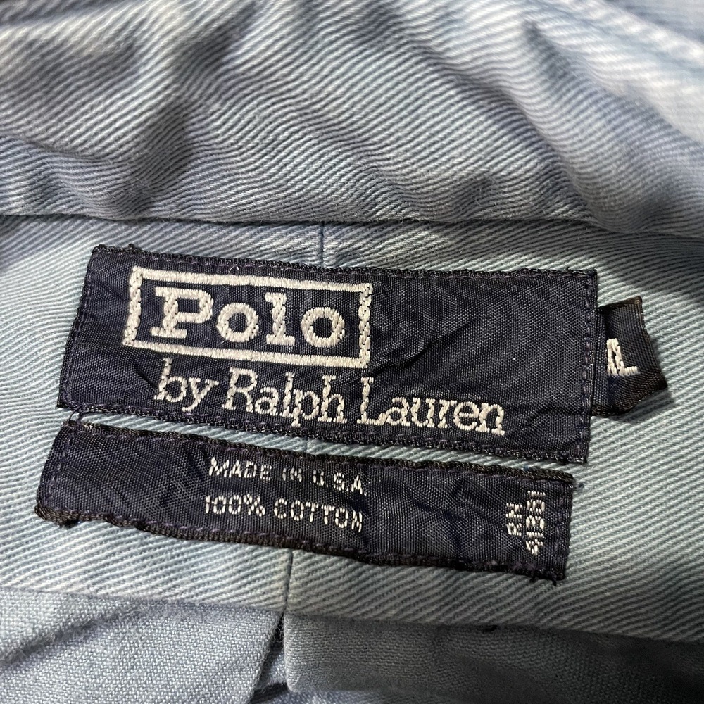 VTG 90s Polo Ralph Lauren Shirt‎ Mens L Blue Twill Workwear Button Up Made USA - Picture 4 of 6